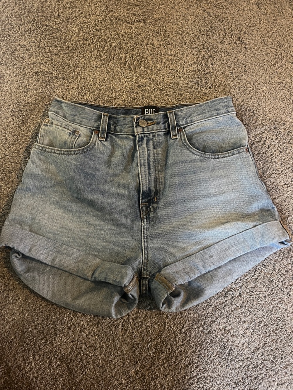 BDG Light Blue High-Rise Cuffed Jean Shorts